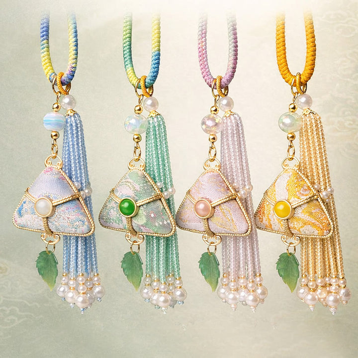 Buddha Stones Song Brocade Zongzi Leaf Balance Keychain - image 10