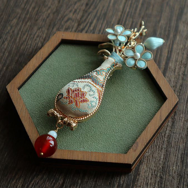 Buddha Stones Song Brocade Flower Vase Design Elegant Brooch - image 3