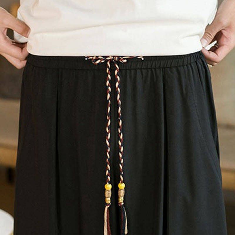 Buddha Stones Summer Casual Vintage Drawstring Solid Ankle Length Pants Men's Harem Pants With Pockets - image 9