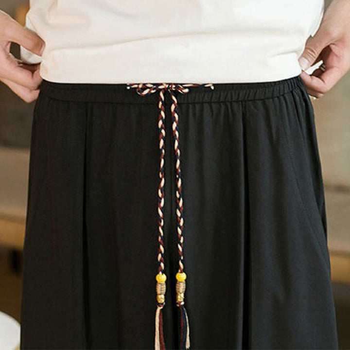 Buddha Stones Summer Casual Vintage Drawstring Solid Ankle Length Pants Men's Harem Pants With Pockets - image 9