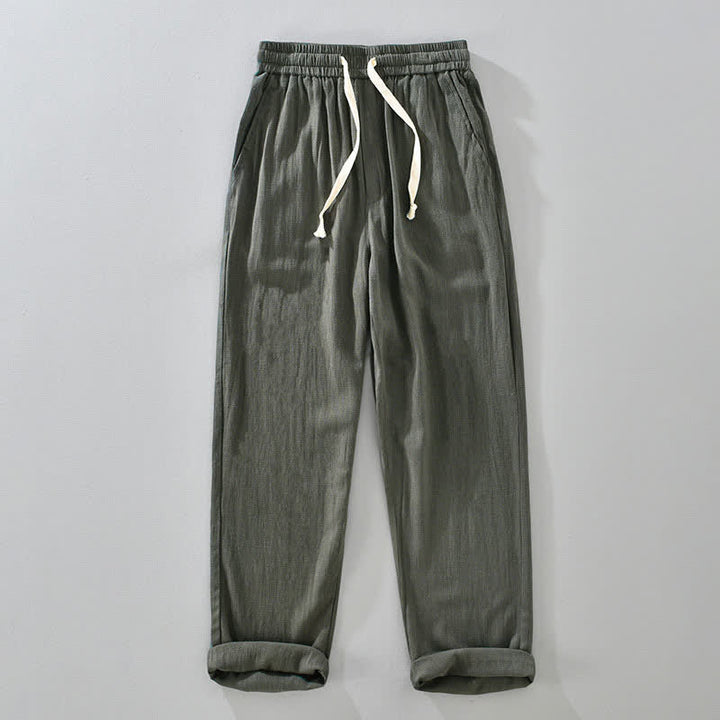 Buddha Stones Summer Casual Vintage Drawstring Solid Long Pants Men's Tapered Pants With Pockets - DarkOliveGreen - US/UK/AU42，EU52 (3XL) - image 0
