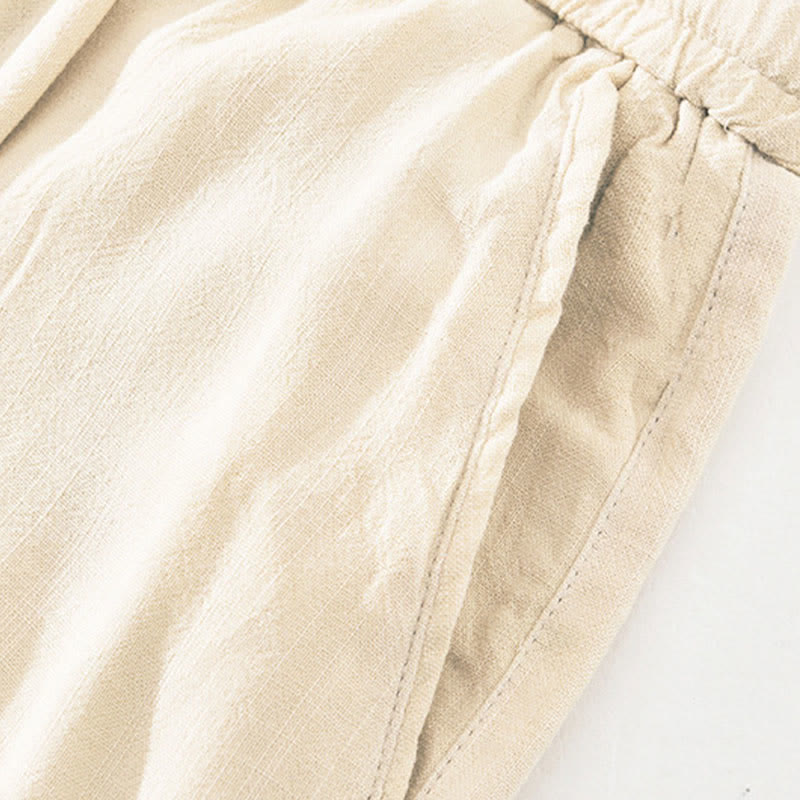 Buddha Stones Summer Casual Vintage Drawstring Solid Long Pants Men's Tapered Pants With Pockets - image 8