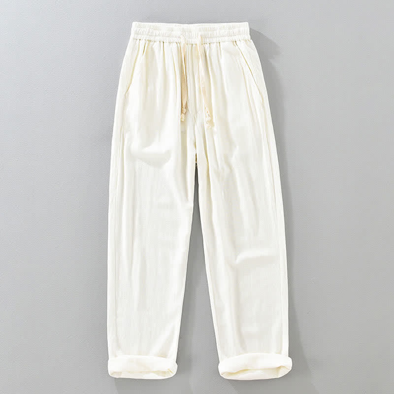 Buddha Stones Summer Casual Vintage Drawstring Solid Long Pants Men's Tapered Pants With Pockets - White - US/UK/AU42，EU52 (3XL) - image 12