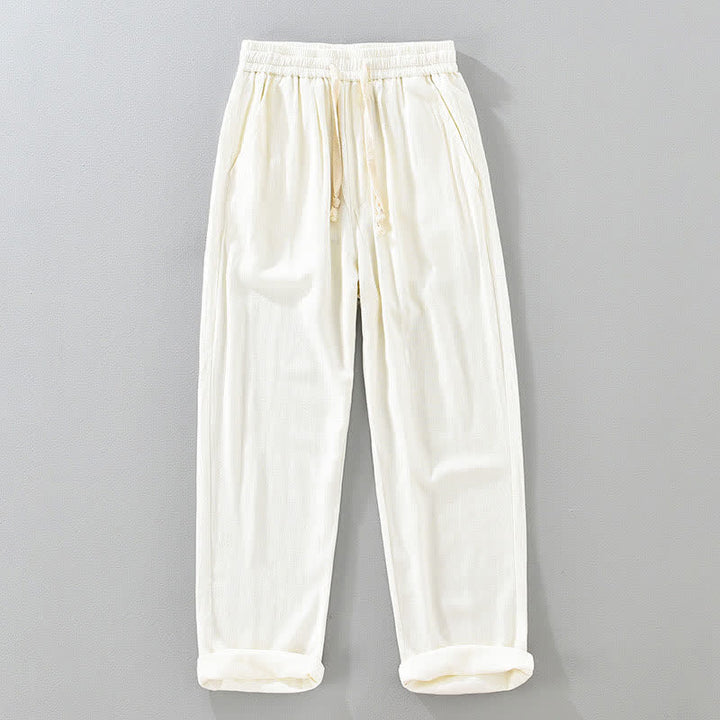 Buddha Stones Summer Casual Vintage Drawstring Solid Long Pants Men's Tapered Pants With Pockets - White - US/UK/AU42，EU52 (3XL) - image 12