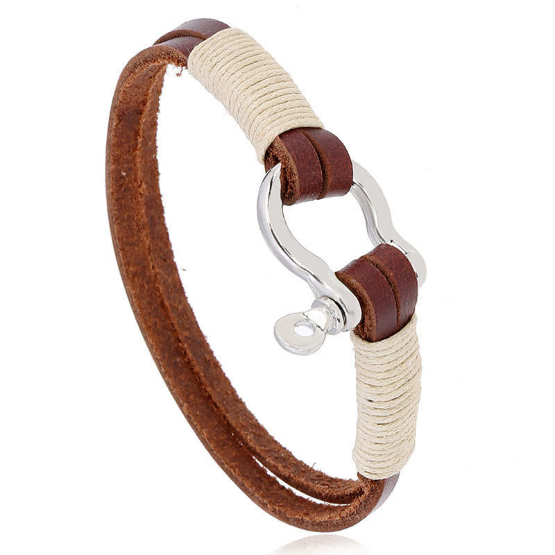 Buddha Stones Leather Double Wrap Winding Thread Shackle Balance Bracelet - image 4