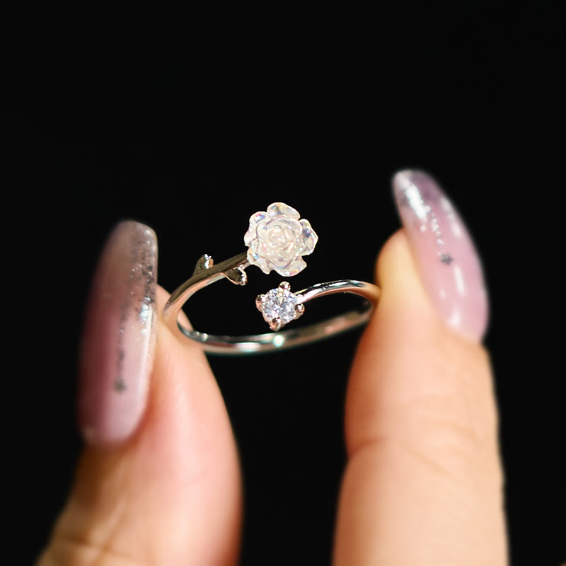 Buddha Stones 999 Sterling Silver Zircon Flower Adjustable Protection Ring - image 4