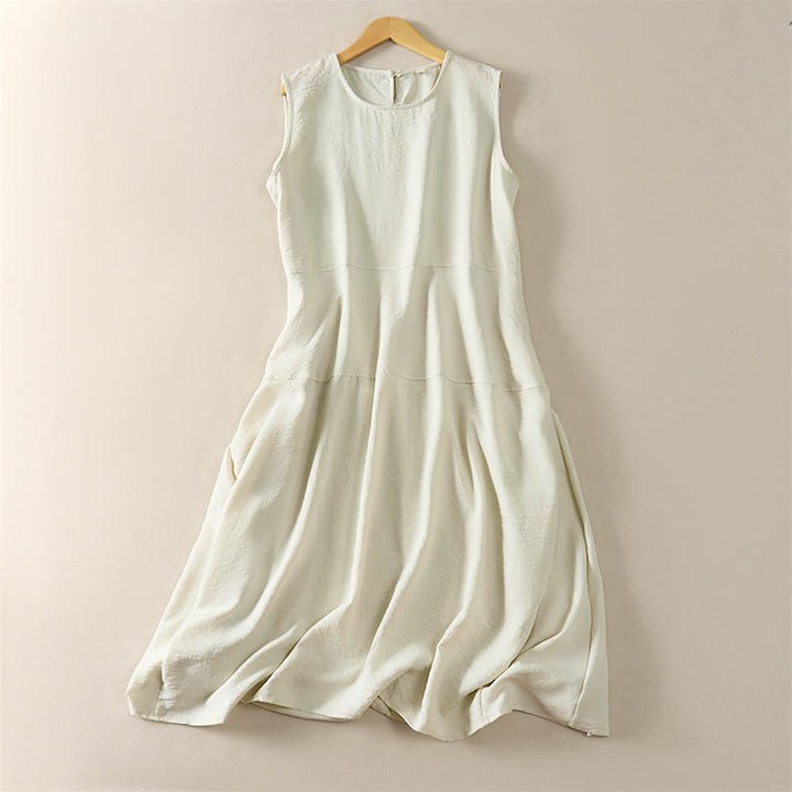 Buddha Stones Summer Cotton High Waist Women's Sleeveless Midi Dress With Pockets - Linen - US12，UK/AU16，EU44 (2XL) - image 3