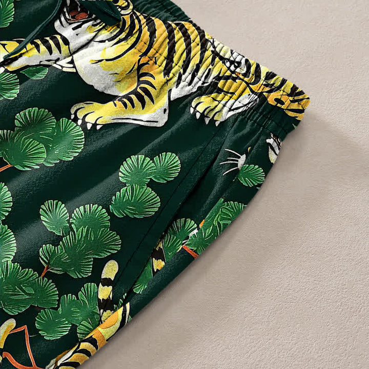 Buddha Stones Cotton Tiger Jungle Pattern Men's Tapered Pants With Pockets - image 11