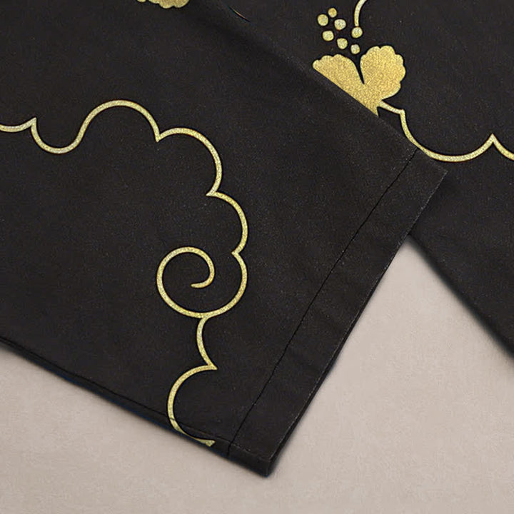 Buddha Stones Cotton Golden Floral Cloud Pattern Men's Tapered Pants With Pockets - image 6