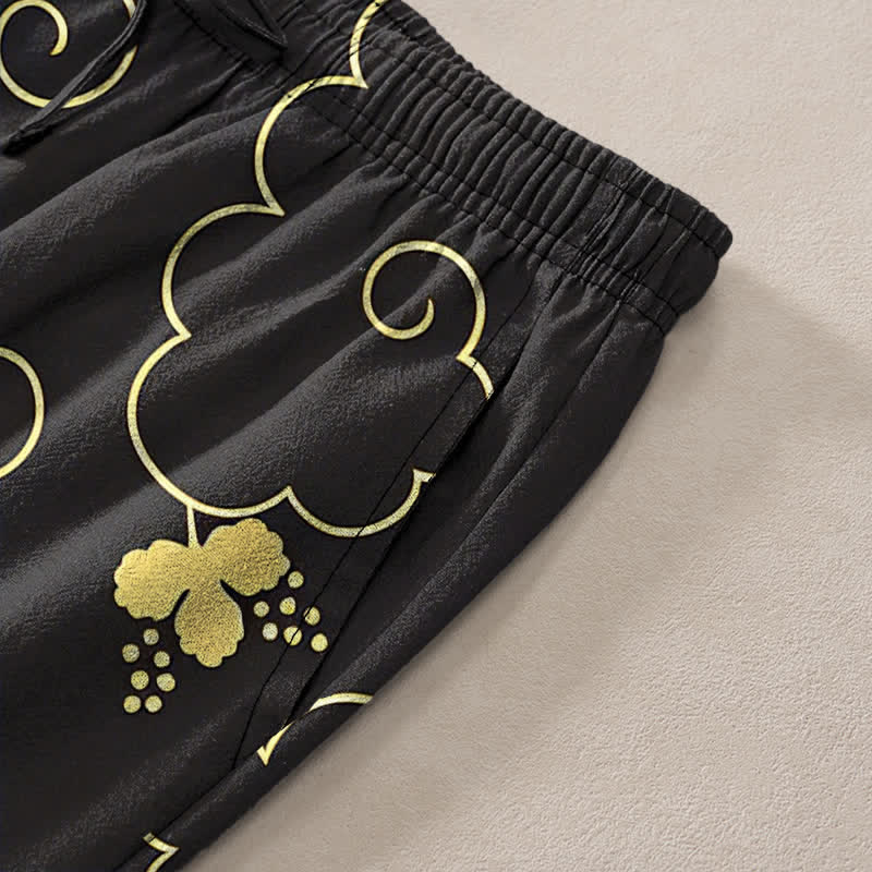 Buddha Stones Cotton Golden Floral Cloud Pattern Men's Tapered Pants With Pockets - image 7