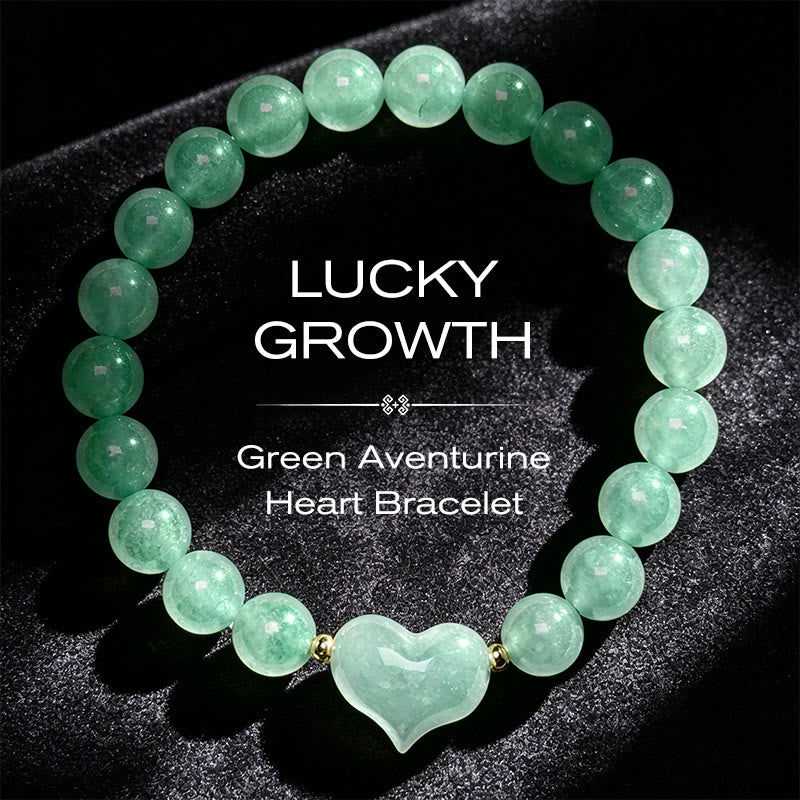 Buddha Stones Natural Amethyst Green Aventurine Tiger Eye Strawberry Quartz Love Heart Spiritual Bracelet - Green Aventurine(Wrist Circumference 14-16cm) - image 11
