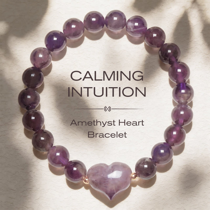 Buddha Stones Natural Amethyst Green Aventurine Tiger Eye Strawberry Quartz Love Heart Spiritual Bracelet - Amethyst(Wrist Circumference 14-16cm) - image 0