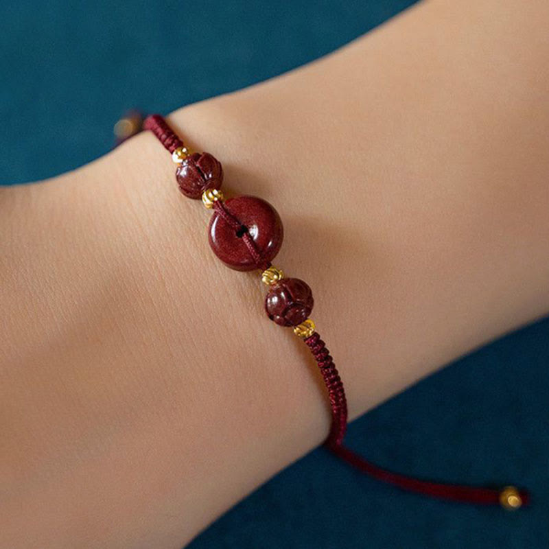 Buddha Stones Handmade Lotus Cinnabar Peace Buckle Blessing Braid Bracelet - image 6