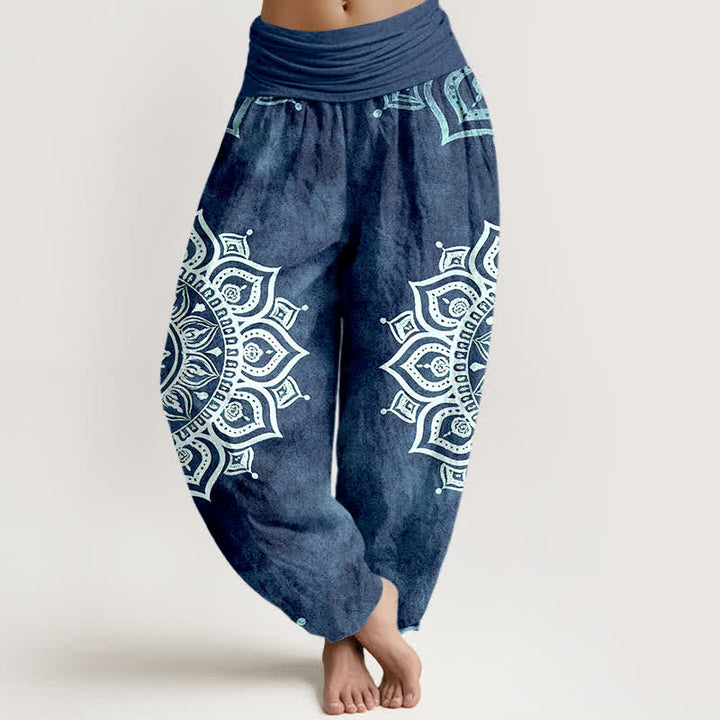 Buddha Stones Pure Cotton White Mandala Floral Pattern Women's Elastic Waist Harem Pants - SteelBlue - US16，UK/AU20，EU48 (3XL) - image 8