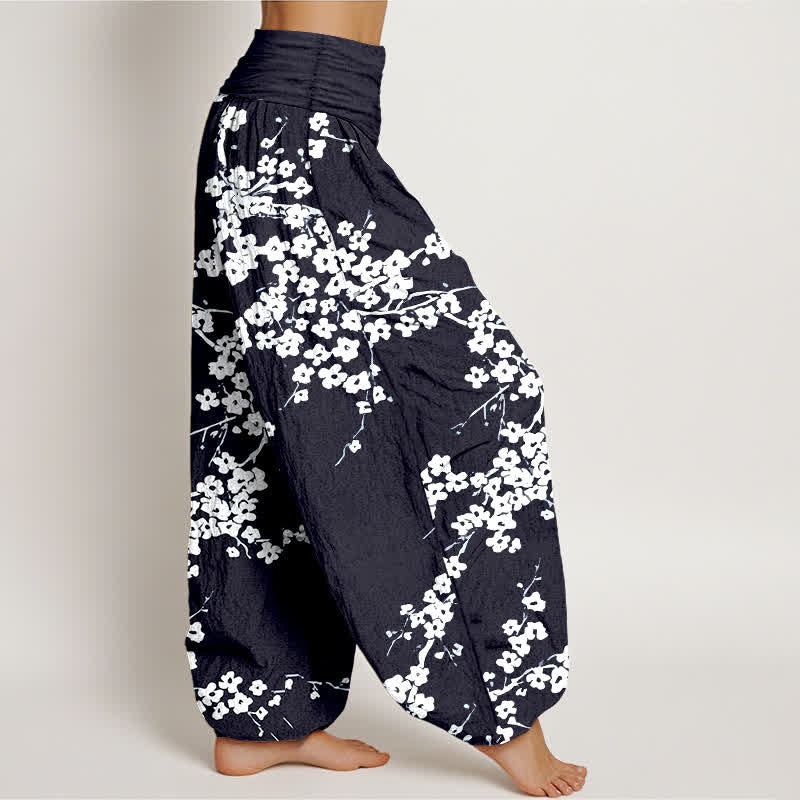 Buddha Stones Pure Cotton White Blossom Branch Pattern Women's Elastic Waist Harem Pants - image 10