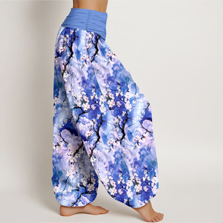 Buddha Stones Pure Cotton Watercolor Floral Pattern Women's Elastic Waist Harem Pants - image 2