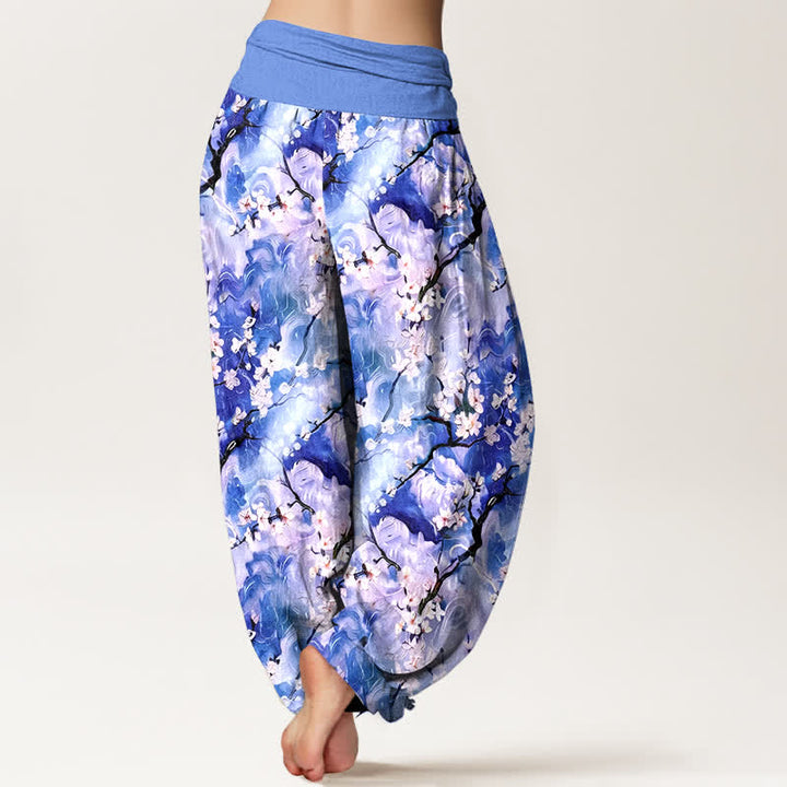 Buddha Stones Pure Cotton Watercolor Floral Pattern Women's Elastic Waist Harem Pants - image 1