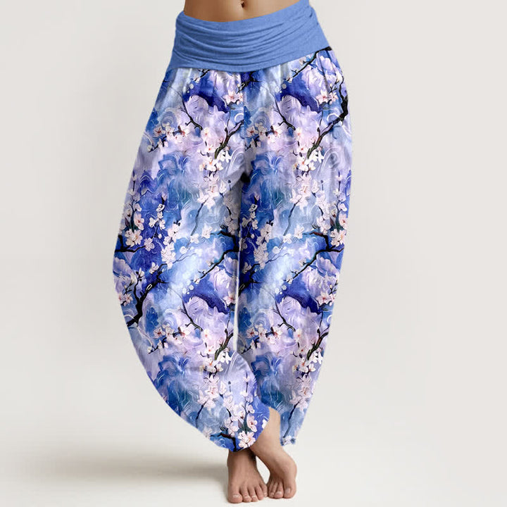 Buddha Stones Pure Cotton Watercolor Floral Pattern Women's Elastic Waist Harem Pants - MediumSlateBlue - US16，UK/AU20，EU48 (3XL) - image 0