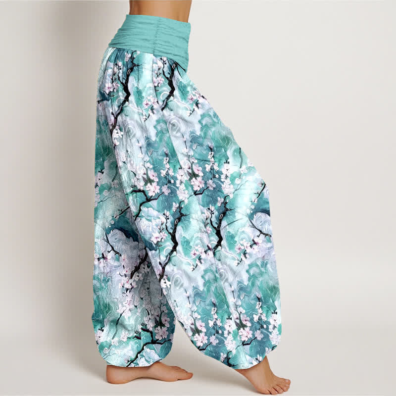 Buddha Stones Pure Cotton Watercolor Floral Pattern Women's Elastic Waist Harem Pants - image 7