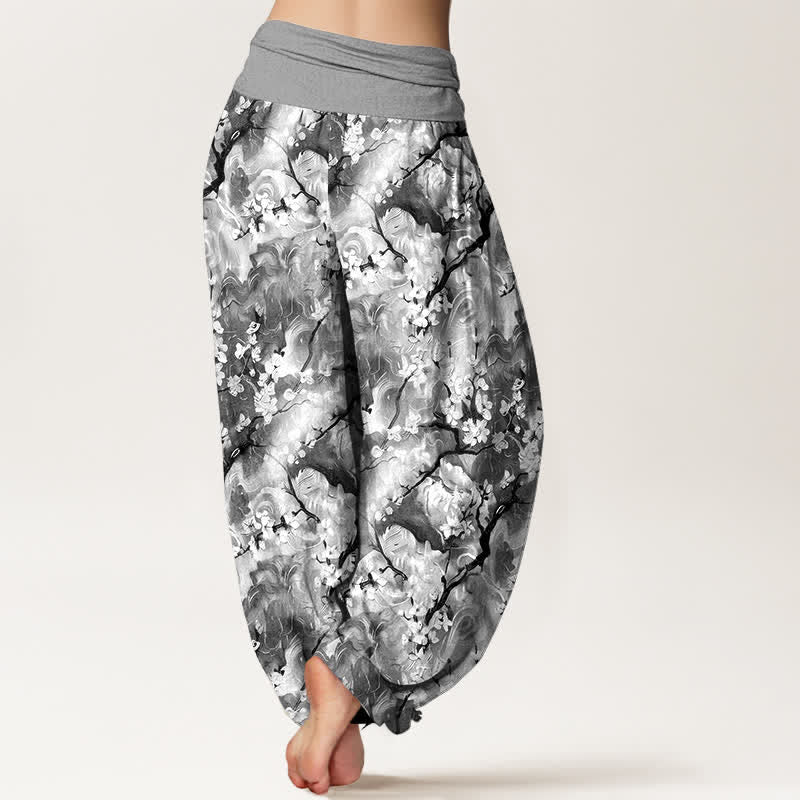 Buddha Stones Pure Cotton Watercolor Floral Pattern Women's Elastic Waist Harem Pants - image 9
