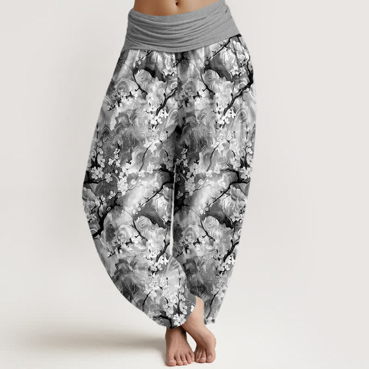 Buddha Stones Pure Cotton Watercolor Floral Pattern Women's Elastic Waist Harem Pants - Grey - US16，UK/AU20，EU48 (3XL) - image 8