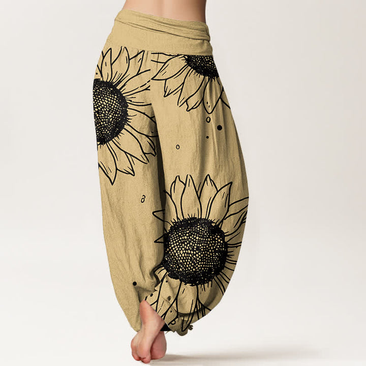 Buddha Stones Pure Cotton Sunflower Bloom Pattern Women's Elastic Waist Harem Pants - image 6