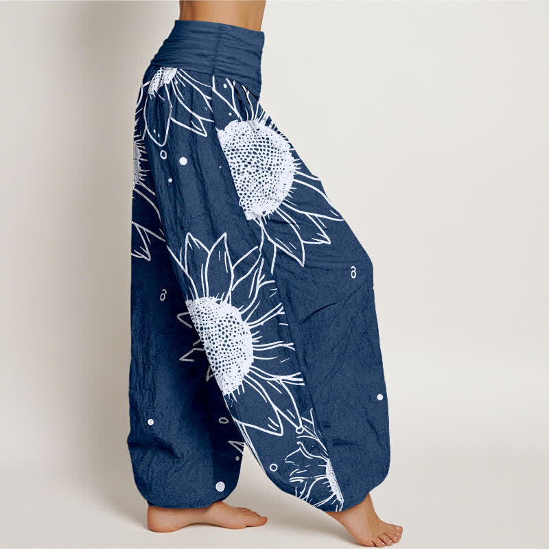 Buddha Stones Pure Cotton Sunflower Bloom Pattern Women's Elastic Waist Harem Pants - image 10