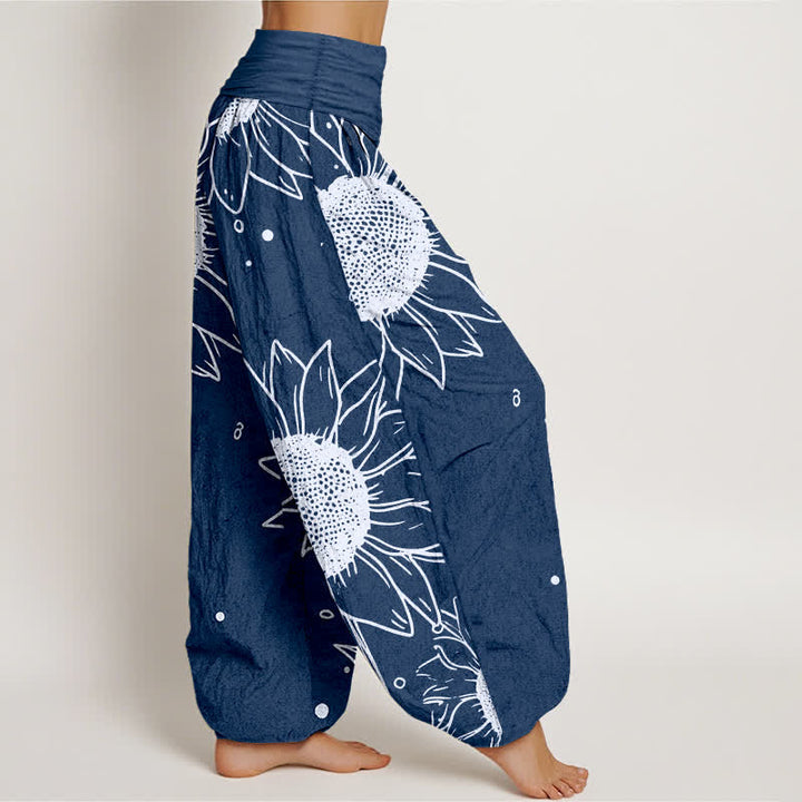 Buddha Stones Pure Cotton Sunflower Bloom Pattern Women's Elastic Waist Harem Pants - image 10