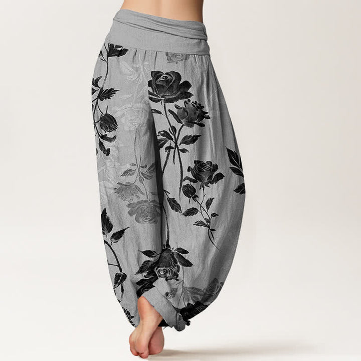 Buddha Stones Cotton Vintage Rose Pattern Women's Elastic Waist Harem Pants - image 6