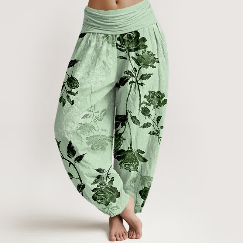 Buddha Stones Cotton Vintage Rose Pattern Women's Elastic Waist Harem Pants - PaleGreen - US16，UK/AU20，EU48 (3XL) - image 8