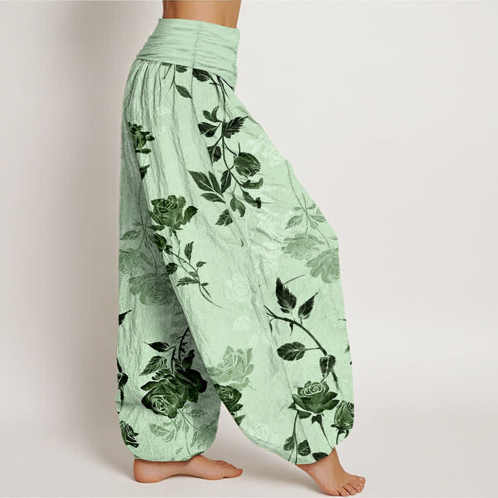 Buddha Stones Cotton Vintage Rose Pattern Women's Elastic Waist Harem Pants - image 10