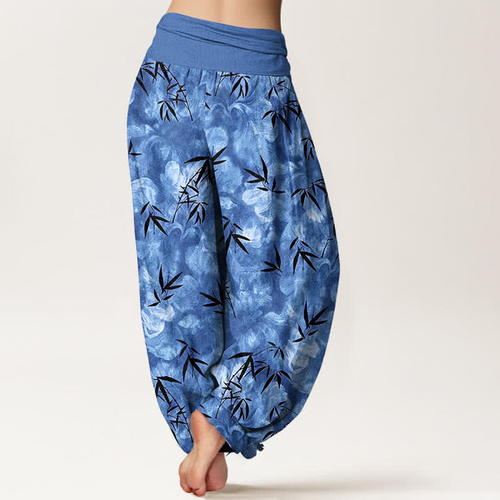 Buddha Stones Pure Cotton Black Bamboo Leaf Pattern Women's Elastic Waist Harem Pants - image 9