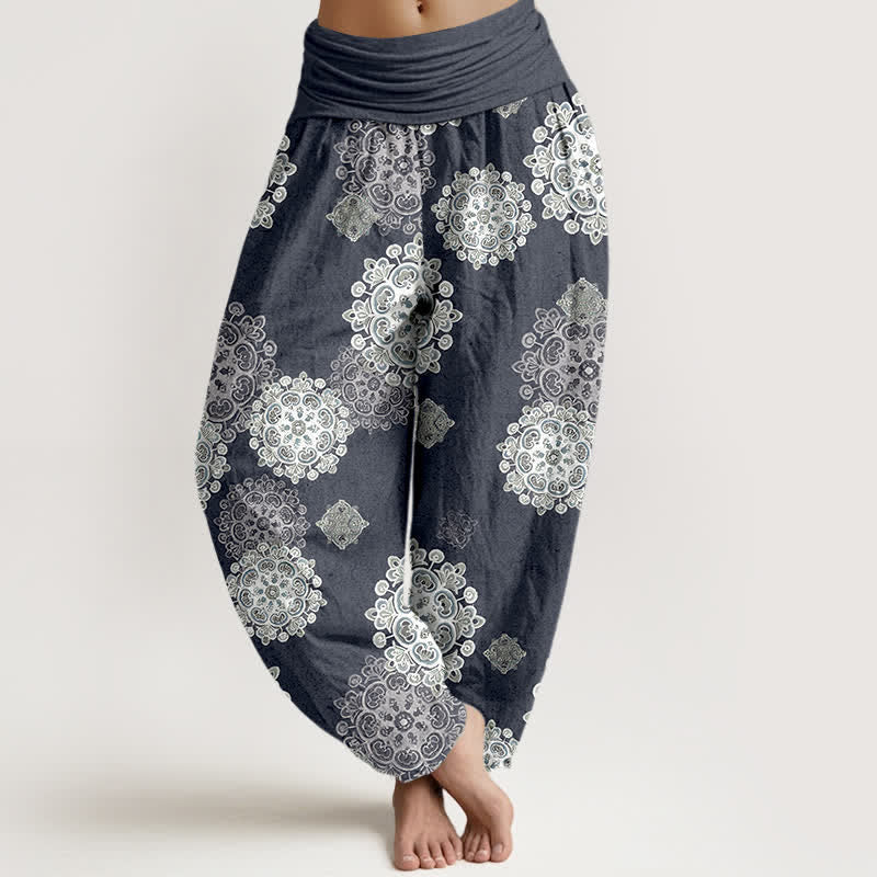 Buddha Stones Pure Cotton Various Mandala Floral Pattern Women's Elastic Waist Harem Pants - SlateGray - US16，UK/AU20，EU48 (3XL) - image 8
