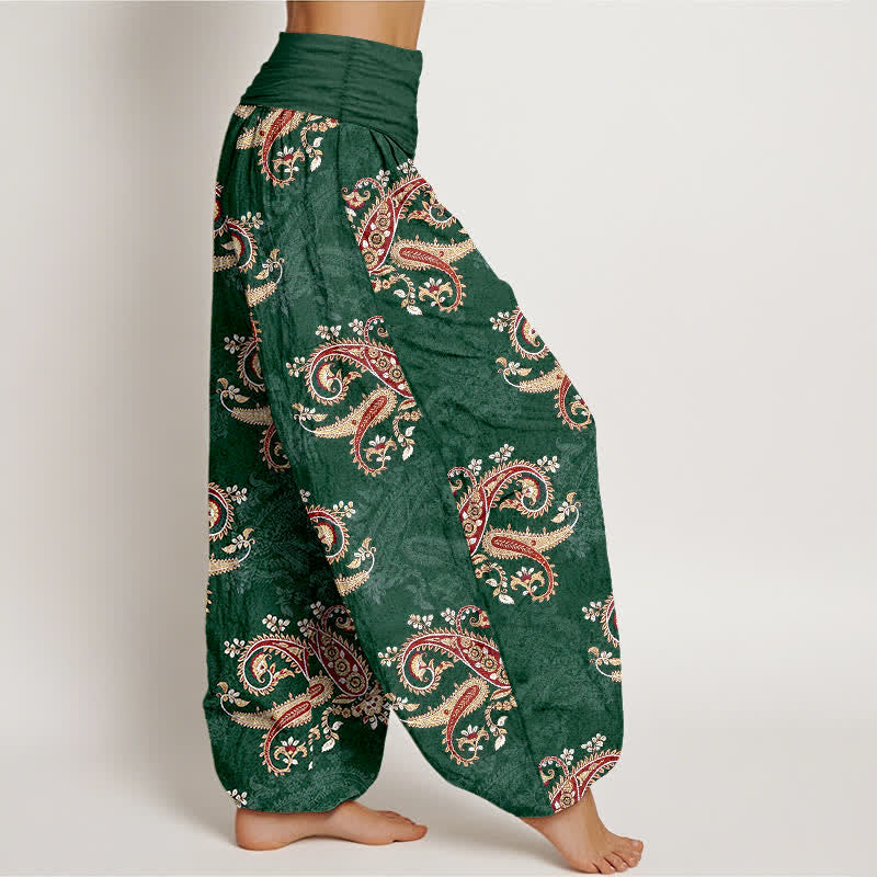 Buddha Stones Pure Cotton Elegant Paisley Pattern Women's Elastic Waist Harem Pants - image 2