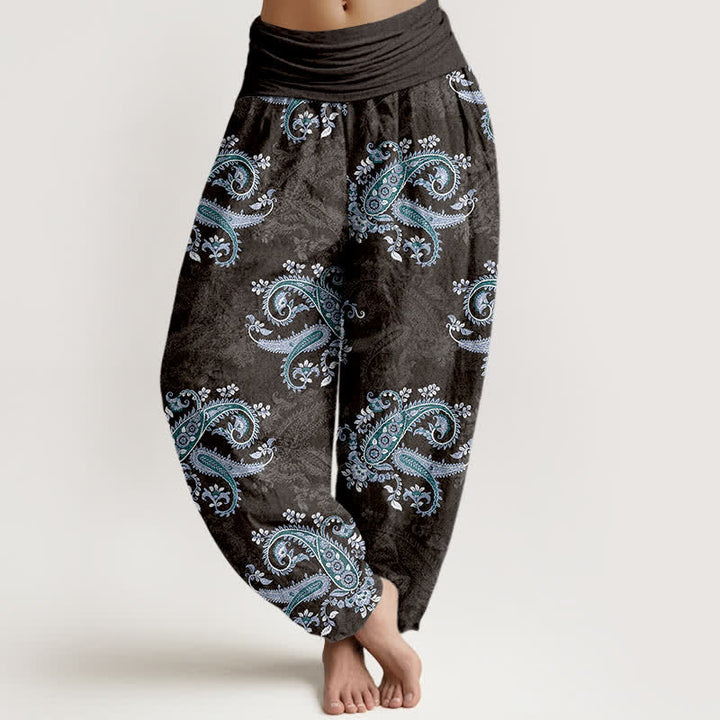 Buddha Stones Pure Cotton Elegant Paisley Pattern Women's Elastic Waist Harem Pants - Black - US16，UK/AU20，EU48 (3XL) - image 8