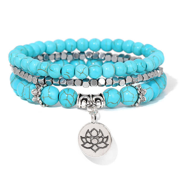 Buddha Stones 3pcs Zebra Jasper Lotus Enlightenment Beaded Bracelet - Turquoise(Protection ♥ Communication) - image 8