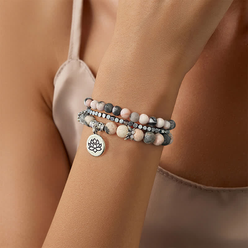 Buddha Stones 3pcs Zebra Jasper Lotus Enlightenment Beaded Bracelet - image 13
