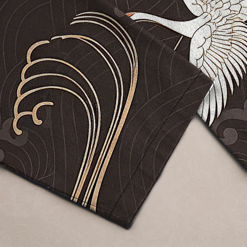 Buddha Stones Cotton White Crane Gold Wave Pattern Men's Tapered Pants With Pockets - image 3