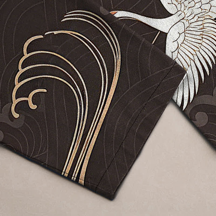 Buddha Stones Cotton White Crane Gold Wave Pattern Men's Tapered Pants With Pockets - image 3