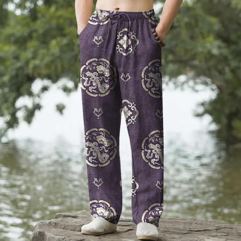 Buddha Stones Cotton Vintage Floral Medallion Pattern Men's Tapered Pants With Pockets - Purple - US/UK/AU50，EU60 (5XL) - image 6