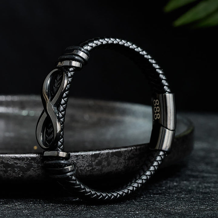 Buddha Stones Infinity Design 444 Angel Number 888 Angel Number Titanium Steel Leather Strengthen Bracelet - image 9