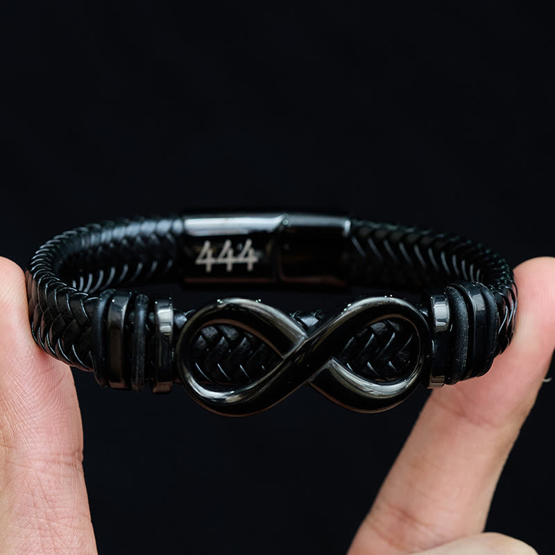 Buddha Stones Infinity Design 444 Angel Number 888 Angel Number Titanium Steel Leather Strengthen Bracelet - image 3