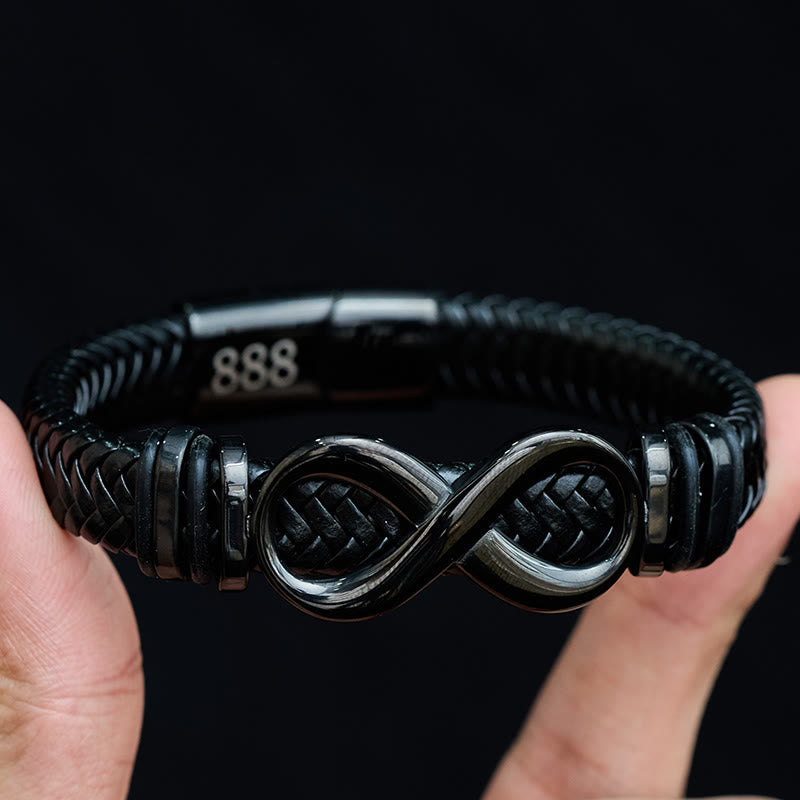 Buddha Stones Infinity Design 444 Angel Number 888 Angel Number Titanium Steel Leather Strengthen Bracelet - image 10