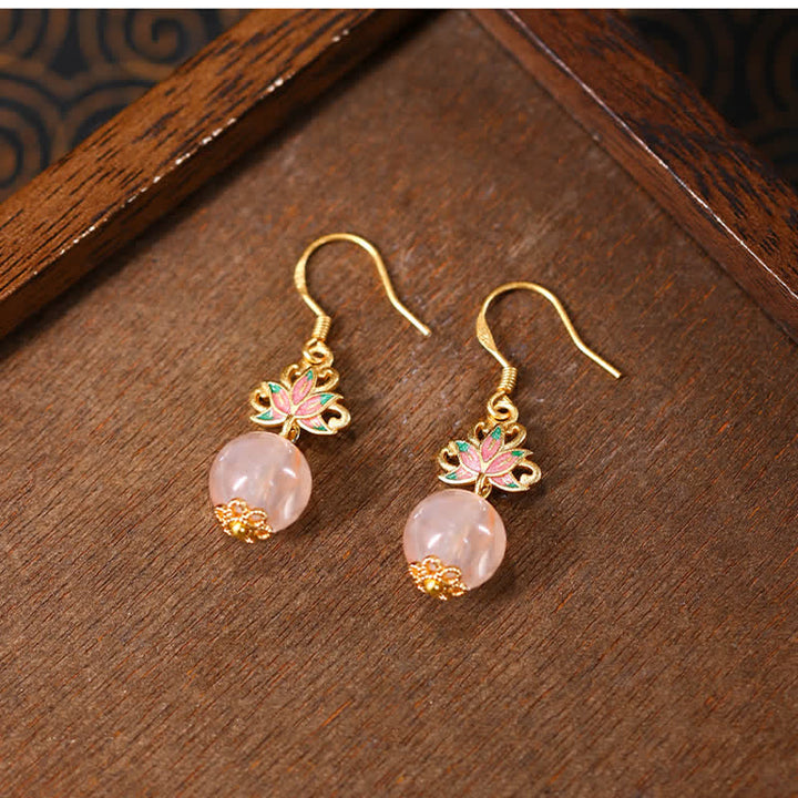 Buddha Stones Citrine Lotus Enlightenment Enamel Drop Earrings - image 1