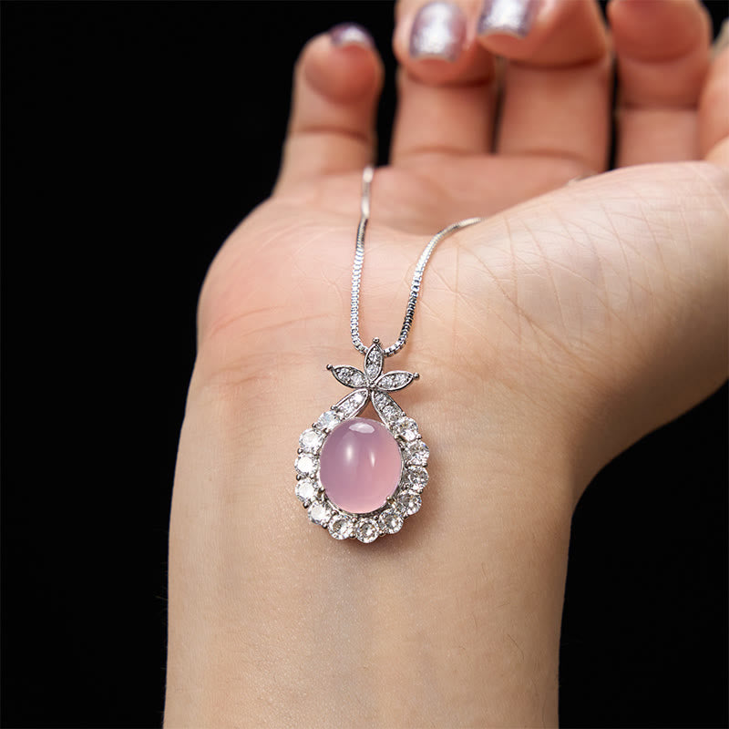 Buddha Stones Natural Green Chalcedony Pink Chalcedony Flower Courage Necklace - image 8
