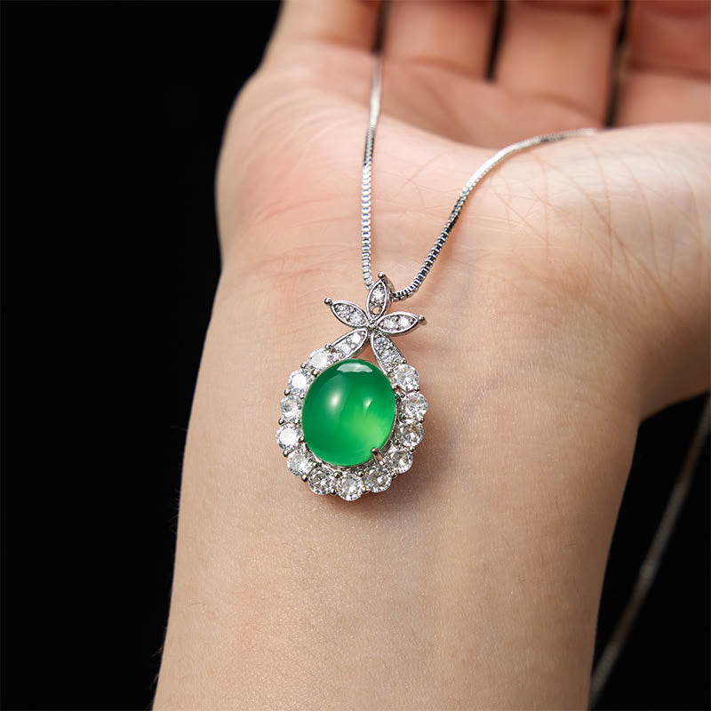 Buddha Stones Natural Green Chalcedony Pink Chalcedony Flower Courage Necklace - image 3