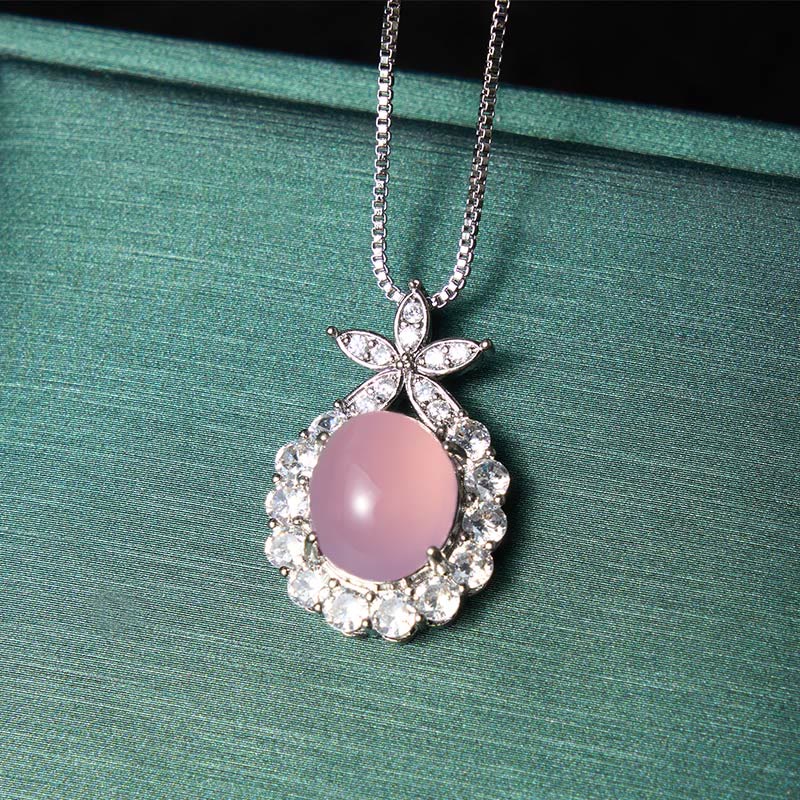 Buddha Stones Natural Green Chalcedony Pink Chalcedony Flower Courage Necklace - image 7