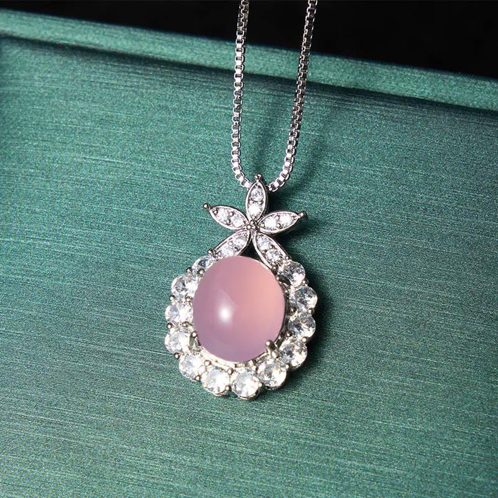 Buddha Stones Natural Green Chalcedony Pink Chalcedony Flower Courage Necklace - image 7