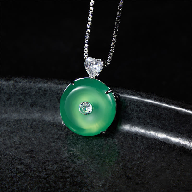 Buddha Stones Natural Green Chalcedony Peace Buckle Strength Necklace - image 1