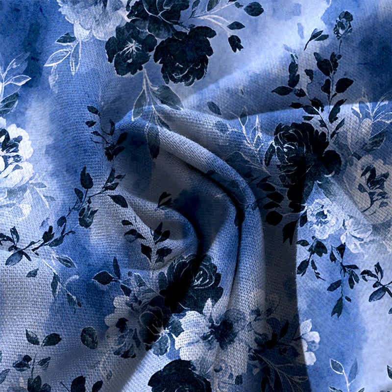 Buddha Stones Cotton Linen Floral Pattern Women's Elastic Waist Wide Leg Pants With Pockets - image 3